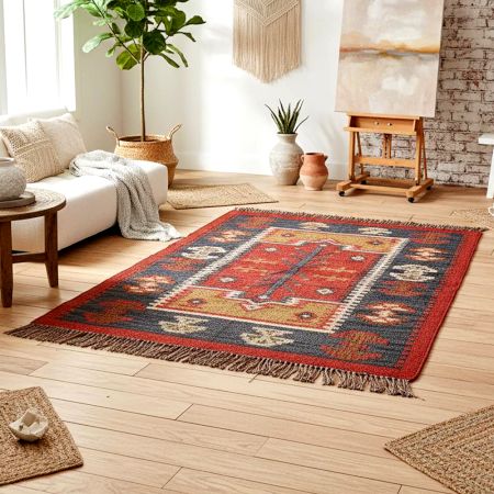 Multicolor Handcrafted Jute Vintage Dhurrie For Home